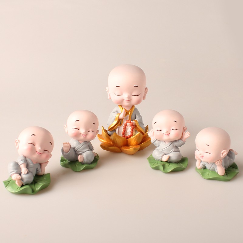 Bộ decor trang trí taplo ô tô Thầy Sư và những Chú Tiểu, phụ kiện xe hơi sáng tạo