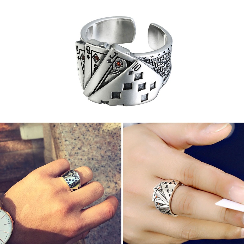Dasbsug Nhẫn Có Thể Điều Chỉnh Hip Hop Lucky Spade Band Ring Tối Giản Trang Sức Quà Tặng Cho Nữ