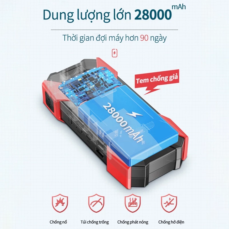 Bộ kích điện khẩn cấp xe hơi cao cấp, dung lượng cao đa năng-Sạc dự phòng-Đèn LED-SJ0095