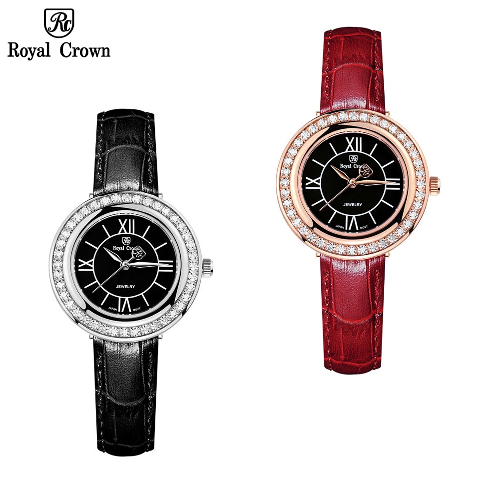 Đồng hồ nữ chính hãng dây da Royal Crown 4632 chống nước, đính đá cao cấp, đeo tay đẹp, sang chảnh