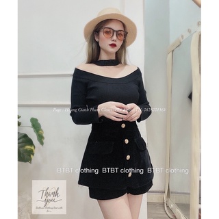 Áo len tăm trễ vai dài tay, có dây vòng qua cổ, phong cách hàng Quảng Châu 146