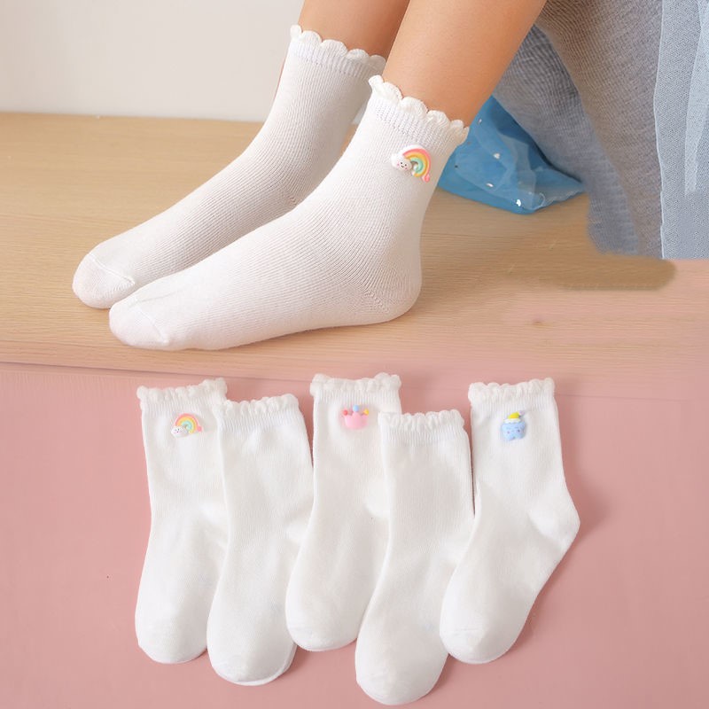 Vớ Cotton Trắng Đính Nơ Họa Tiết Hoạt Hình Dễ Thương Cho Bé Gái