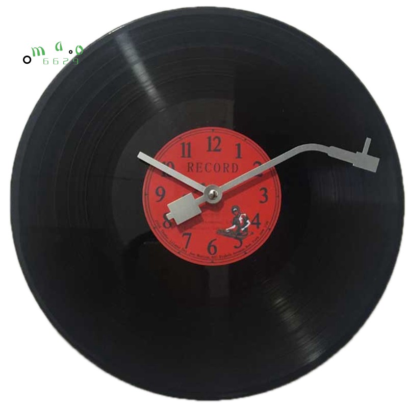 💖Đồng hồ treo trang trí tường hình đĩa than ghi âm Vinyl kiểu dáng cổ châu Âu