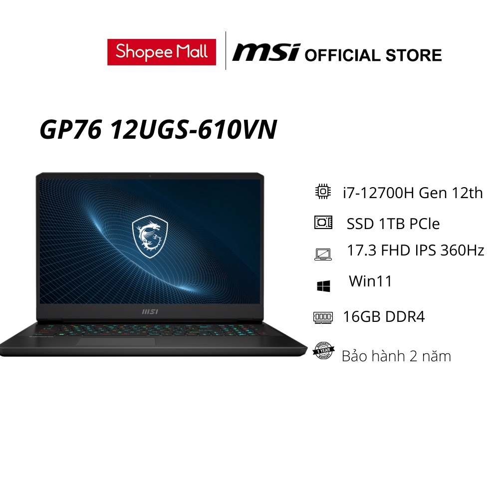 Laptop MSI VECTOR GP76 12UGS-610VN (i7-12700H Gen 12th/16GB DDR4/SSD ...
