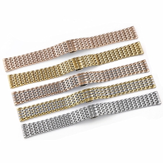 Dây đeo đồng hồ bằng thép không gỉ nguyên khối sang trọng 12mm 14mm 16mm 18mm Dây đeo đồng hồ 20mm 22mm Bạc Hồng Vàng Nam Nữ Kim loại 9 hạt Dây đeo đồng hồ được đánh bóng Vòng đeo tay Khóa bướm