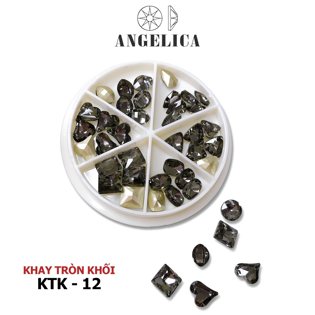 Đá Khối Nail Trắng AB Khay Tròn Mix Hình Trang Trí Móng ANGELICA KTK 36 Viên