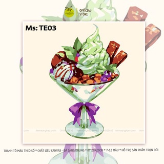 Tranh tô màu theo số Ly kem đáng yêu TE03 kích thước 20x20cm