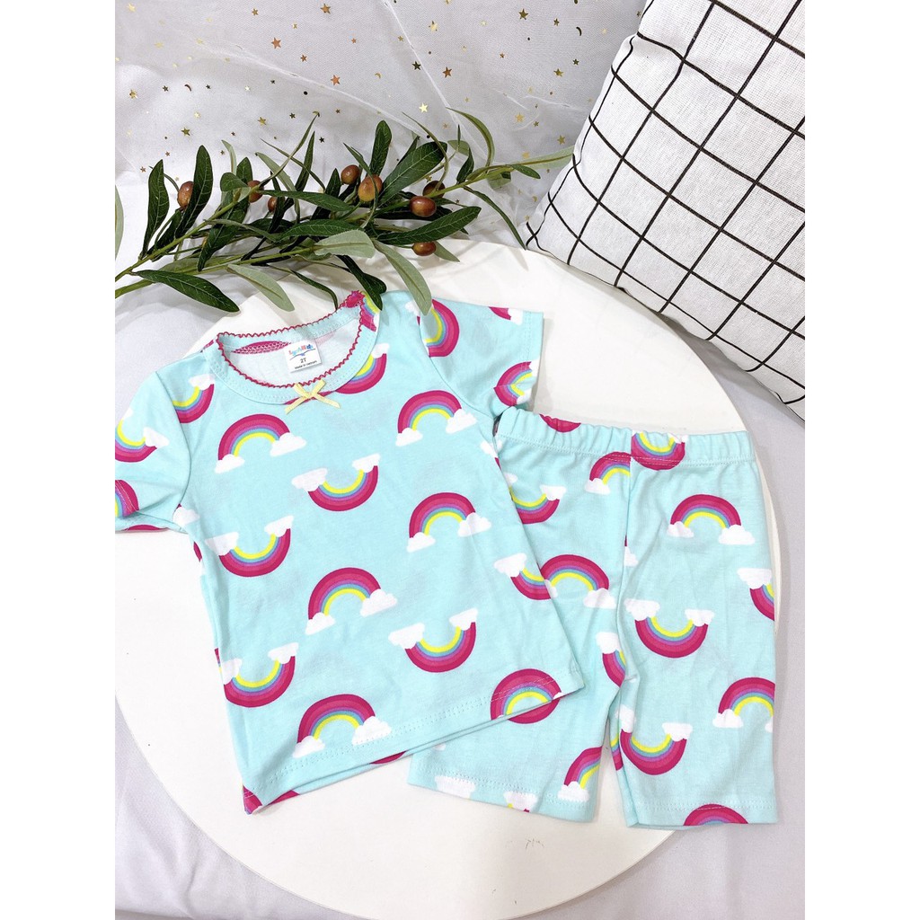 Bộ Cộc Tay Cotton 100 % Thoáng Mát In Nhiều Họa Tiết Siêu Xinh Cho Bé Gái (10-20kg)