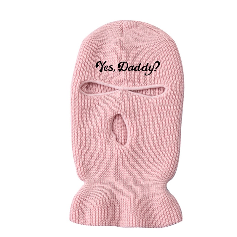 Mũ Len Beanie Mặt Nạ Thêu Chữ yes daddy 3 Lỗ