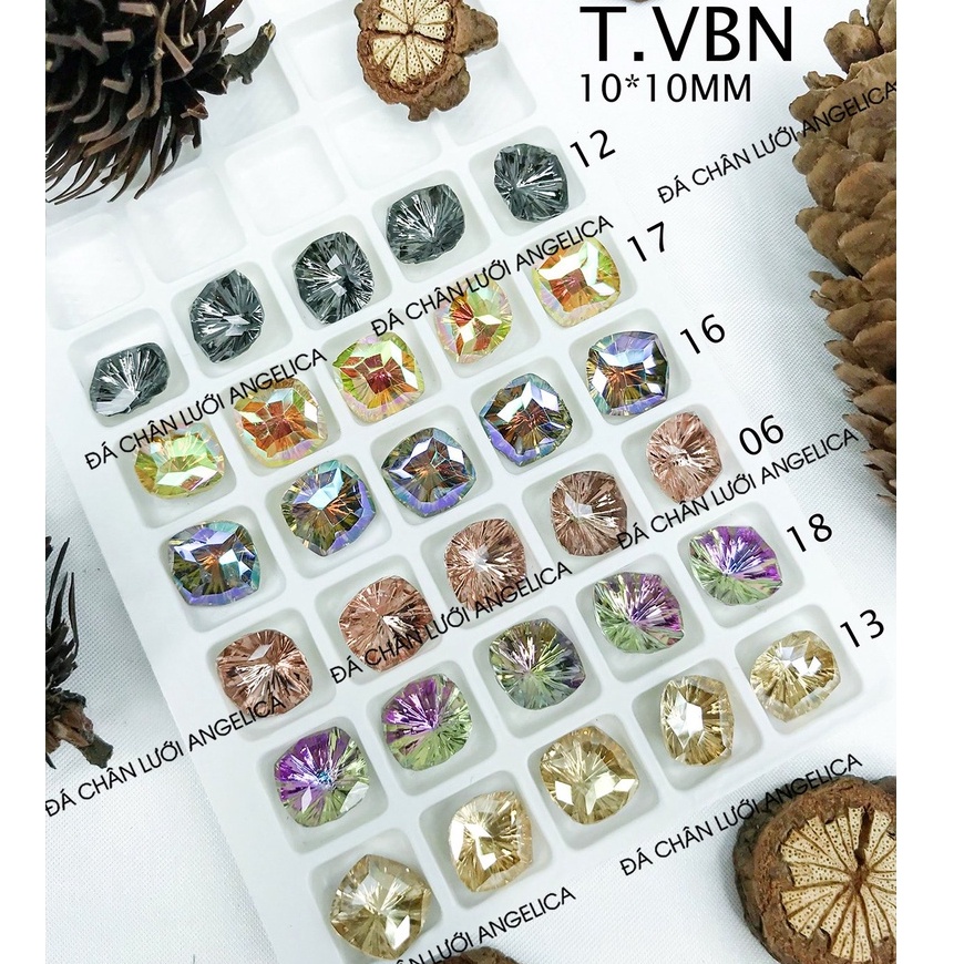 Túi 5 viên đá khối nail to hình vuông bo chân vàng trang trí móng ANGELICA T.VBN