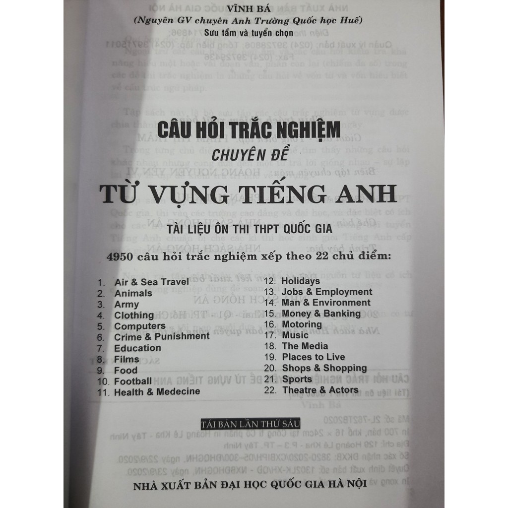 Ảnh Sách - Câu hỏi trắc nghiệm chuyên đề từ vựng Tiếng Anh 3