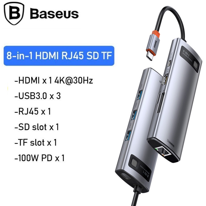 Hub chuyển đổi Baseus CAHUB-CV0G 8 trong 1 Tốc độ truyền dữ liệu 5Gbps ...