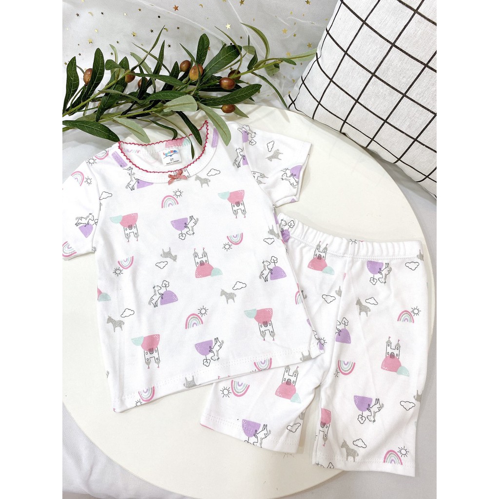 Bộ Cộc Tay Cotton 100 % Thoáng Mát In Nhiều Họa Tiết Siêu Xinh Cho Bé Gái (10-20kg)