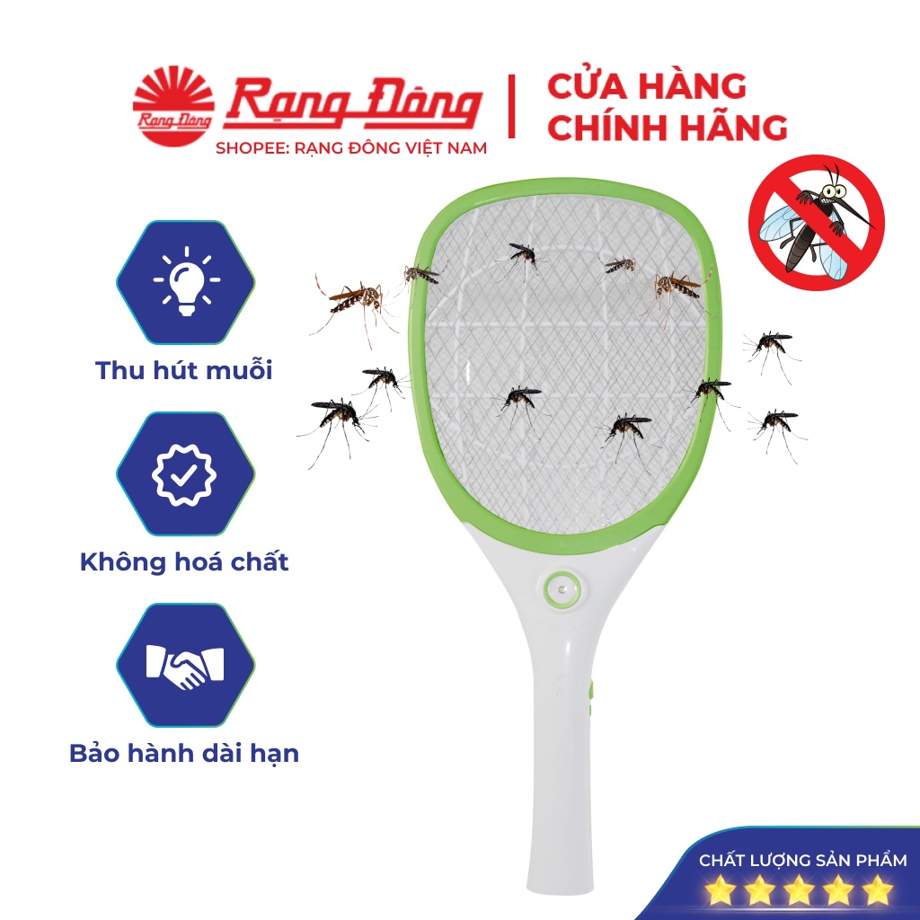 Vợt muỗi Rạng Đông, bắt côn trùng,có đèn chiếu sáng Led tích hợp và đèn báo sạc pin tiện lợi, Model VBM RD.