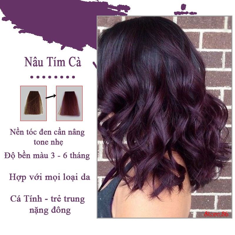 Thuốc nhuộm tóc màu Nâu Tím Cà 100ML màu nhuộm lên màu chuẩn tone