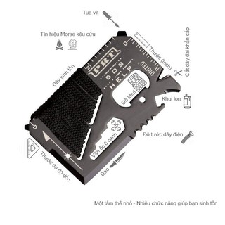 Dụng cụ bỏ túi sinh tồn đa chức năng bằng thép không gỉ màu đen - Tấm thẻ thép đa năng dụng cụ dã ngoại 14 chức năng