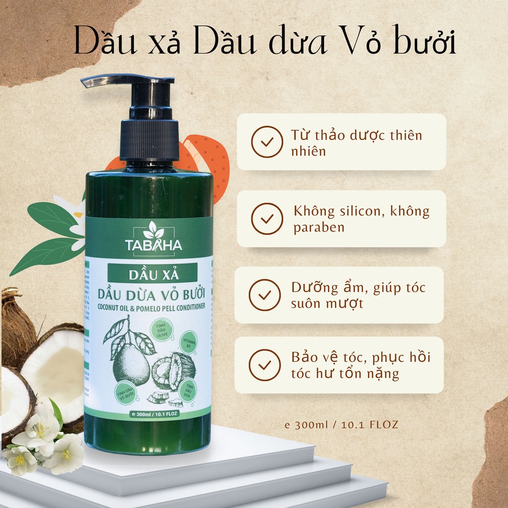 Ảnh Dầu Xả Dầu Dừa Vỏ Bưởi TABAHA 300ml Dưỡng Ẩm Phục Hồi Tóc Khô Hư Tổn 1