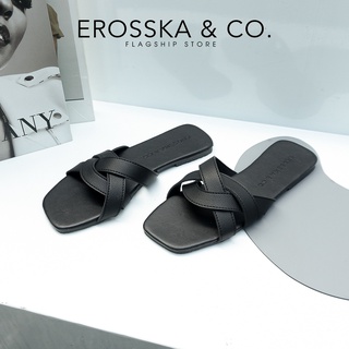 Dép nữ thời trang đế bằng Erosska đan chéo đế bệt màu bò - DE047