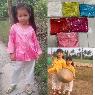 Bà Ba Bé Gái Iu Vải Gấm Mát # Quần Đen # Đồ Bộ Bé Đi Chùa