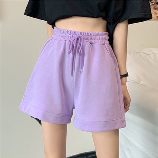 Quần short thể thao Cotton nữ màu trơn Quần short thông thường cạp cao