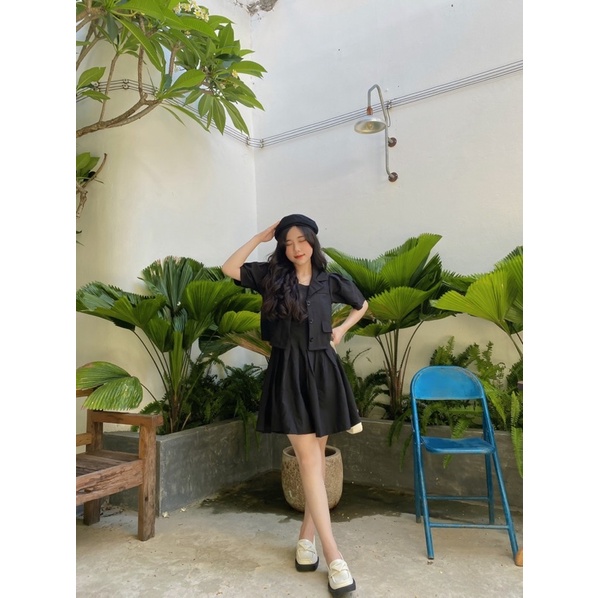 [SHIP HỎA TỐC] SET VEST - SET ĐẦM HAI DÂY + VEST CROPTOP - CÔNG SỞ - MÈO IN DA HOUSE