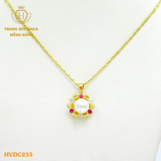 Dây Chuyền, Vòng Cổ Nữ Mặt Đính Hạt Ngọc, Titan Xi Mạ Vàng Non 24k Cao Cấp Trang Sức Hava Hong Kong