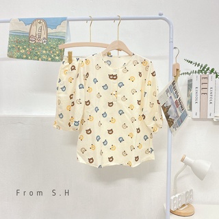 Bộ đồ ngủ nữ Pijama dài tay, cộc tay chất đũi xốp mềm mặc nhà họa tiết phong cách hàn quốc dễ mặc