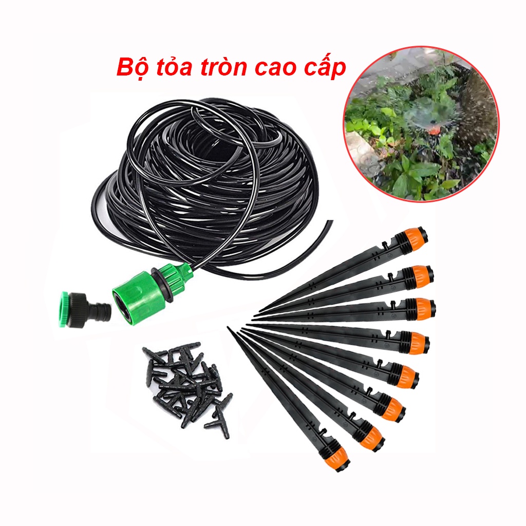 Trọn bộ tưới cây nhỏ giọt béc xòe tỏa tròn 360 độ que cắm liền, điều chỉnh bán kính tưới và lưu lượng nước