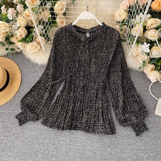 Phong cách hàn quốc nữ voan hoa dài tay áo baju baju wanita lengan panjang