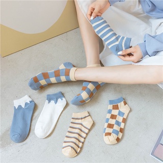 Set 5 Đôi Tất Nữ Cotton Phối Kẻ Caro..