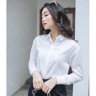 ÁO SƠ MI NỮ TRẮNG TAY DÀI DÁNG XUÔNG CỰC XINH (HÀNG PHỔ THÔNG - GIÁ TỐT) AM93