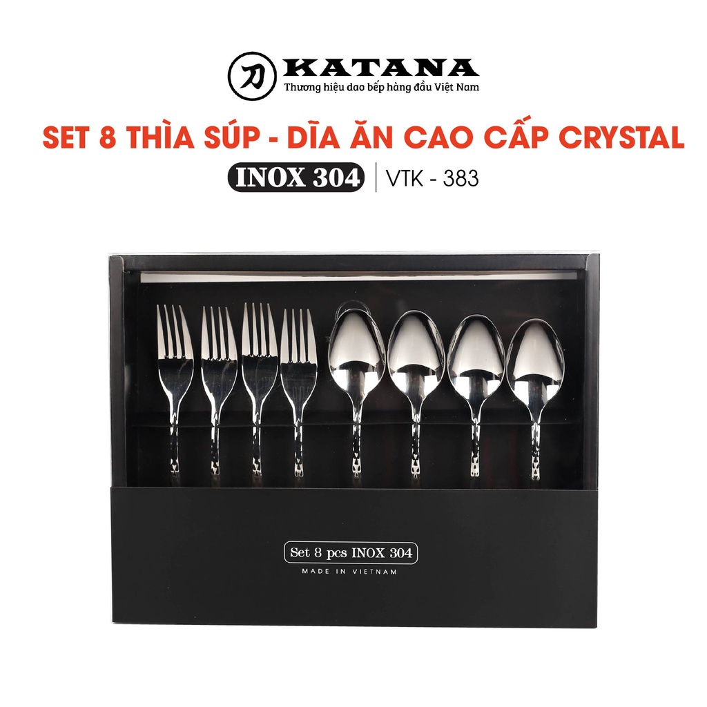 Bộ thìa súp và dĩa ăn inox pha lê KATANA Crystal VTK383 8 món