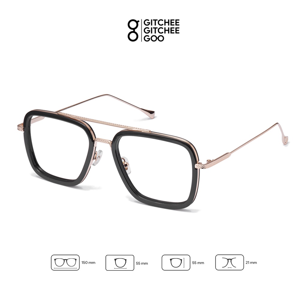 Gọng kính cận nam nữ Gitchee-Goo Iron Man Edith Tony Stark cao cấp mắt vuông gọng kim loại chống ánh sáng xanh | BigBuy360 - bigbuy360.vn