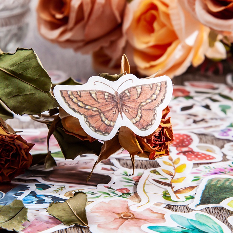 Sticker vintage cổ điển set 40 nhãn dán hoa lá trang trí sổ Dreamland Flower House HD45-K60