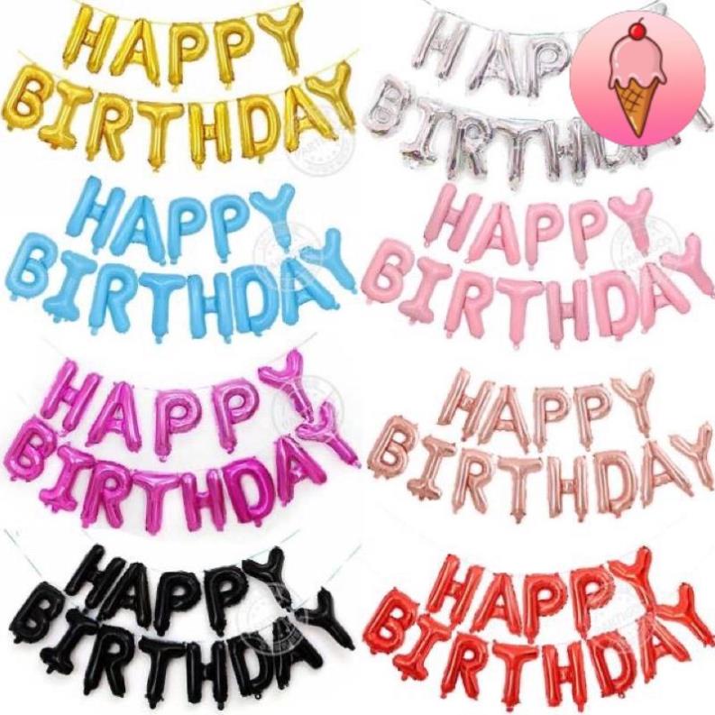 Chữ Happy Birthday bằng bóng trang trí sinh nhật cho bé trai bé gái người lớn  - Kem Shop K129