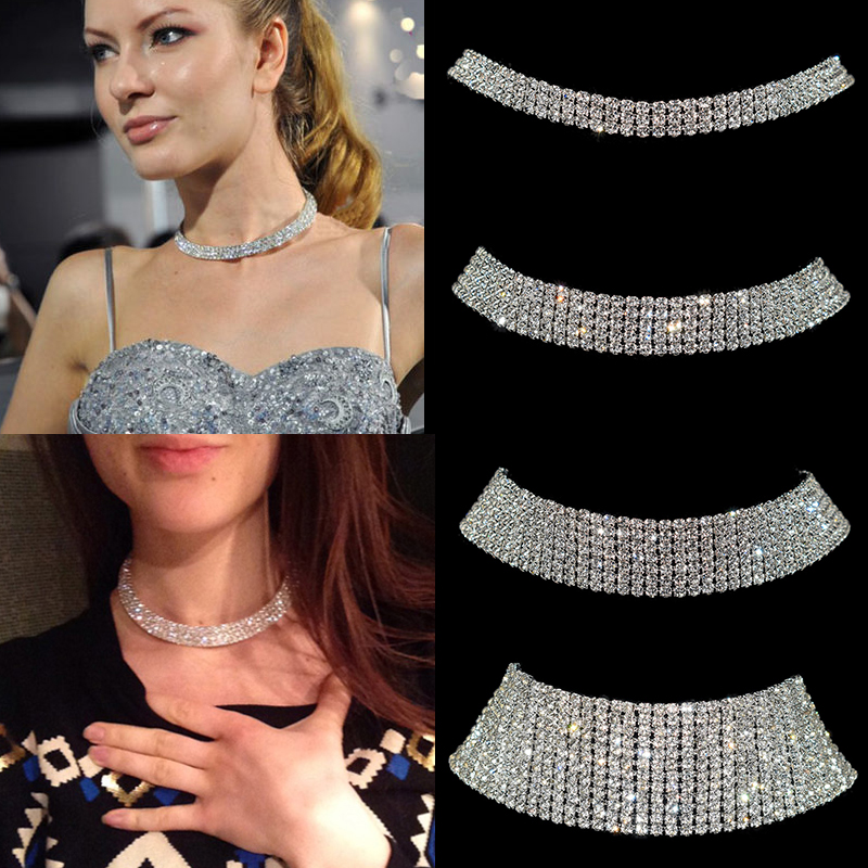 Toàn Bộ Vòng Cổ Choker Bản Rộng Đính Đá Lấp Lánh Quyến Rũ Cho Nữ