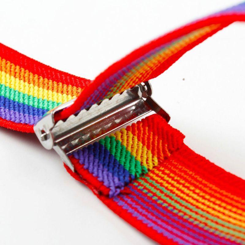 Giữ Dây Đeo Sọc Nhiều Màu Sắc Cầu Vồng Yếm Quần Dây Đeo Kẹp Người Lớn Unisex Suspender Buc