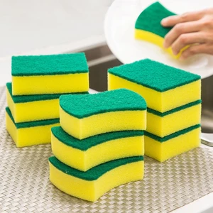 Miếng rửa chén bát 2 mặt xanh vàng tiện dụng,Miếng bọt biển tạo bọt cọ rửa xoong nồi siêu sạch