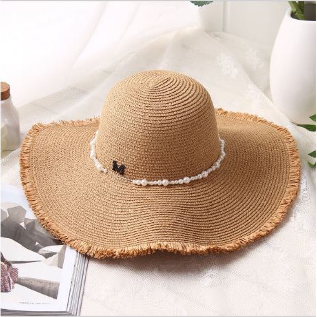 Nón đi biển nón rộng vành 12Cm viền tua rua đính hạt NT | Shopee Việt Nam