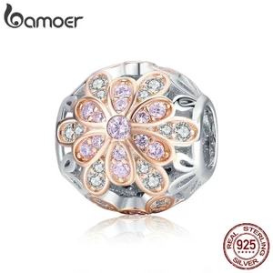 Hạt phụ kiện Bamoer bằng hợp kim họa tiết hoa đính đá xinh xắn dùng làm vòng tay