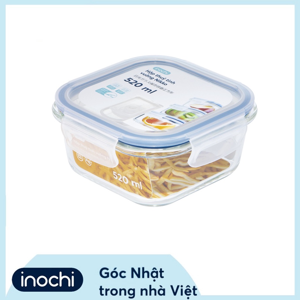 Ảnh Hộp thuỷ tinh vuông Inochi Nikko 520 ml sử dụng được trong lò vi sóng, nắp đậy thông minh thiết kế thoát nhiệt 2