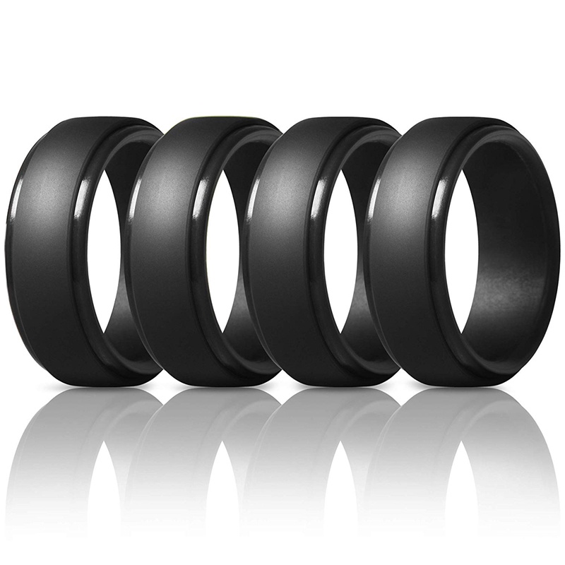 [Có Hàng] 8Mm Phổ Biến Sier Đen Nam Silicon Thoáng Mát Nhẫn Nữ Cao Su Cưới Nhẫn Thể Thao Môi Trường