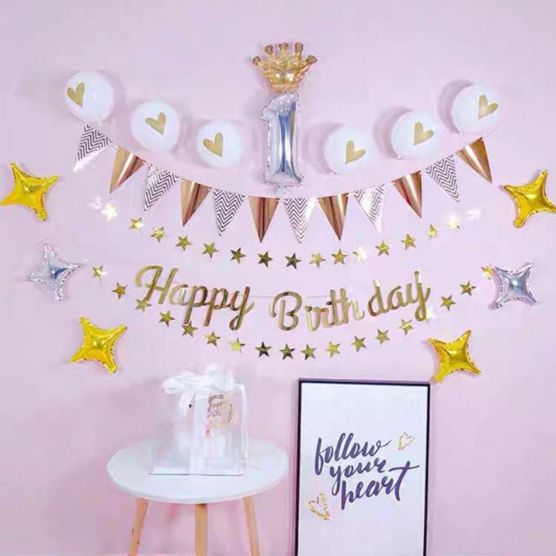 Set bóng số kèm vương miện size 16 inch trang trí sinh nhật - Kem Shop K142