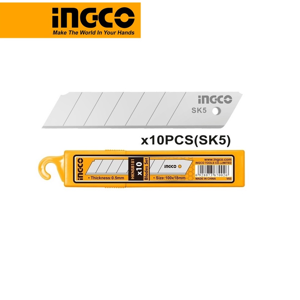 Bộ 10 lưỡi dao rọc giấy dao cắt giấy size 100x18mm INGCO HKNSB181