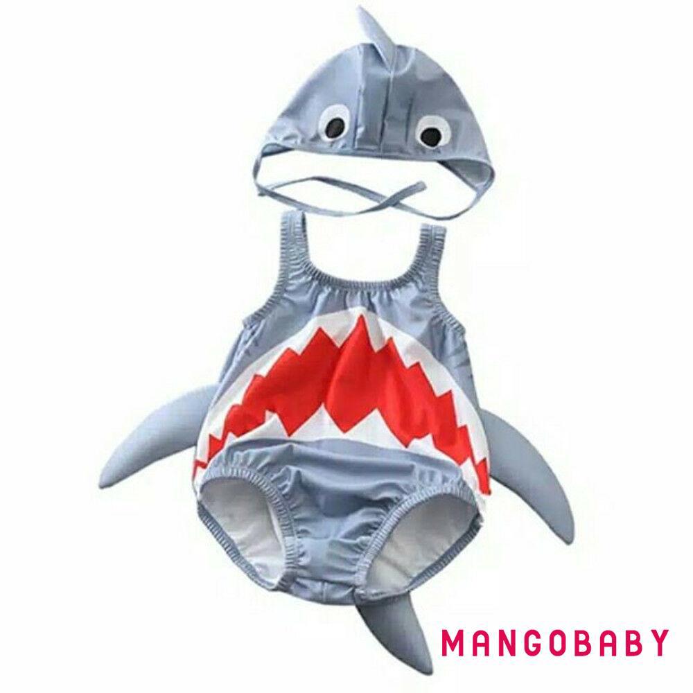 ☞Mg-2pcs Tập Đi Bé Gái Bé Trai Đồ Bơi Cá Mập Trang Phục Đồ Bơi Bikini Bộ Đồ Đi Biển
