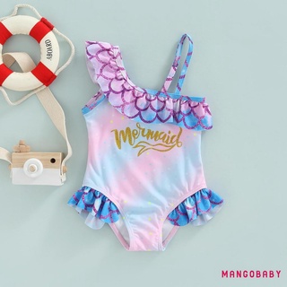 Mg-girls One Piece Bikini Cá Cân Ruffle Tôn Trang Bất Đối Xứng Dây Đeo Bronzing In Chữ Đồ Bơi
