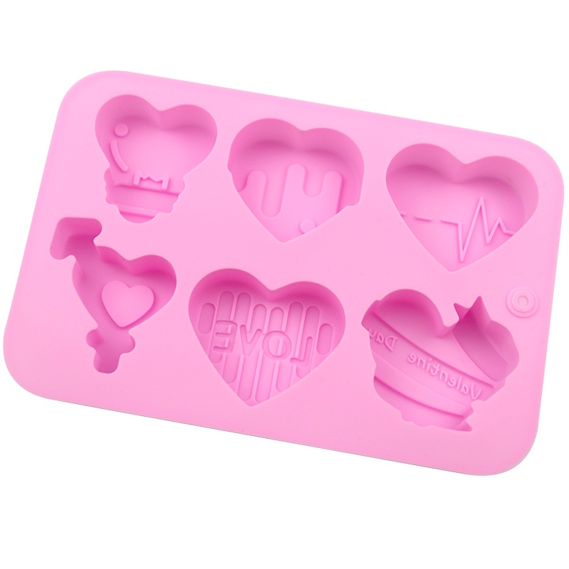 Khuôn silicone 6 Ngăn Tạo Hình Trái Tim Trang Trí Bánh DIY