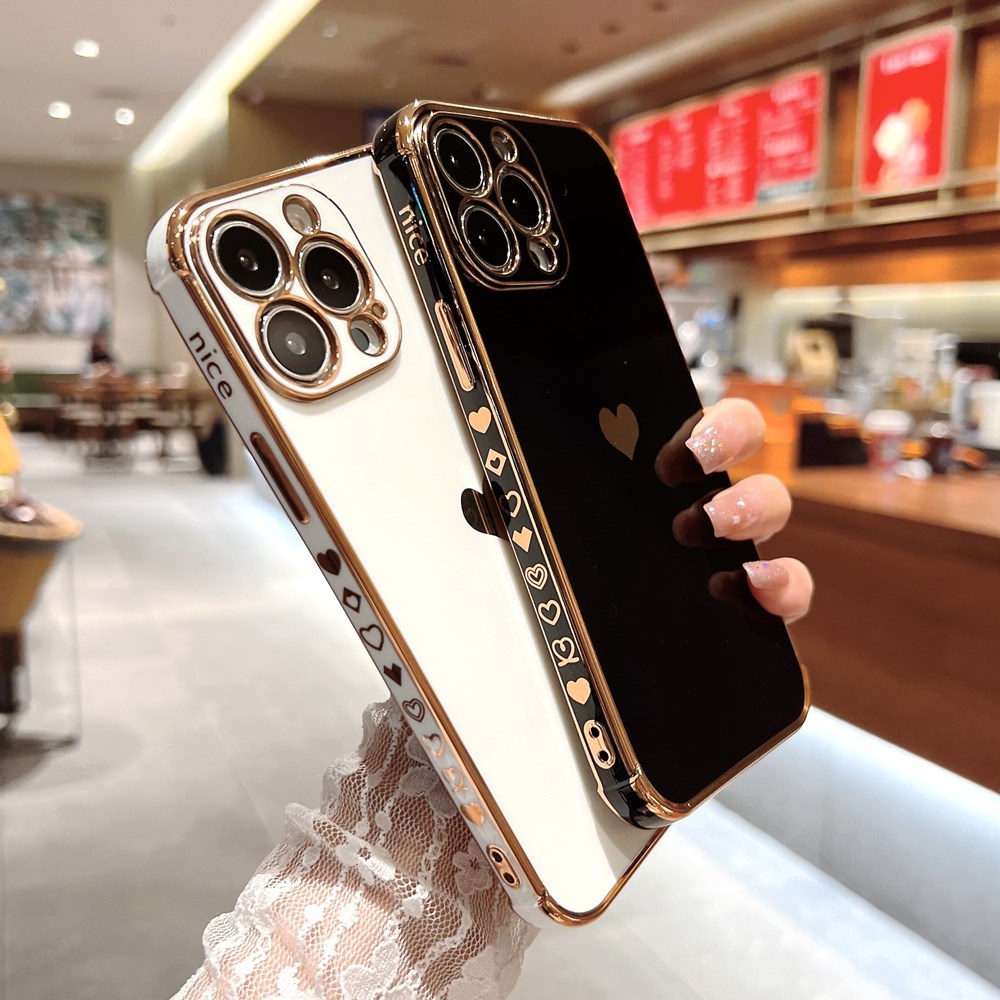 Sang Trọng Ốp Điện Thoại Nhựa Cứng In Hình Trái Tim Mạ Màu Cho iphone 15 14 pro max 15 14 plus