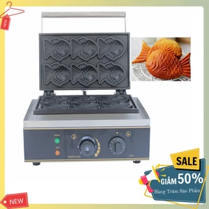 Máy làm bánh cá taiyaki công nghiệp 1650W gia nhiệt kép 2 mặt, chống dính teflon siêu bền
