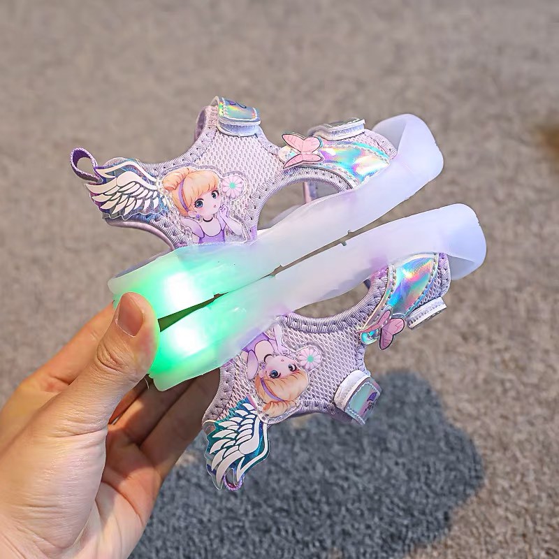 Sandal tập đi cho bé - dép quai hậu cho bé không đèn led quai vải thấm mồ hôi có hình cô gái cánh thiên thần sandal918